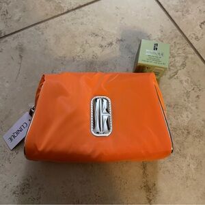 Clinique Vibrant Orange Makeup Pouch & Clinique Cleansing Balm .5oz NWT